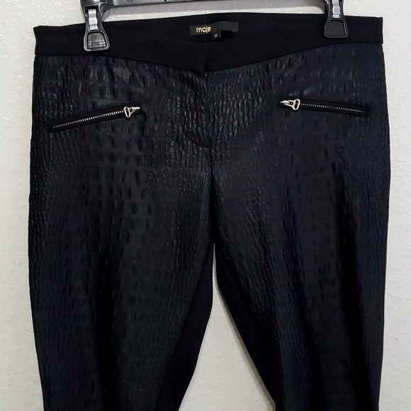 Maje Croc Embossed Skinny Pants Zip Ankle, Color Black, Size 36 - Picture 2 of 16